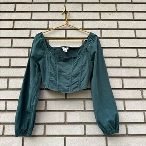 Kirious Los Angeles Teal Cotton Smocked Square Neck Puff Sleeve Crop Top XL